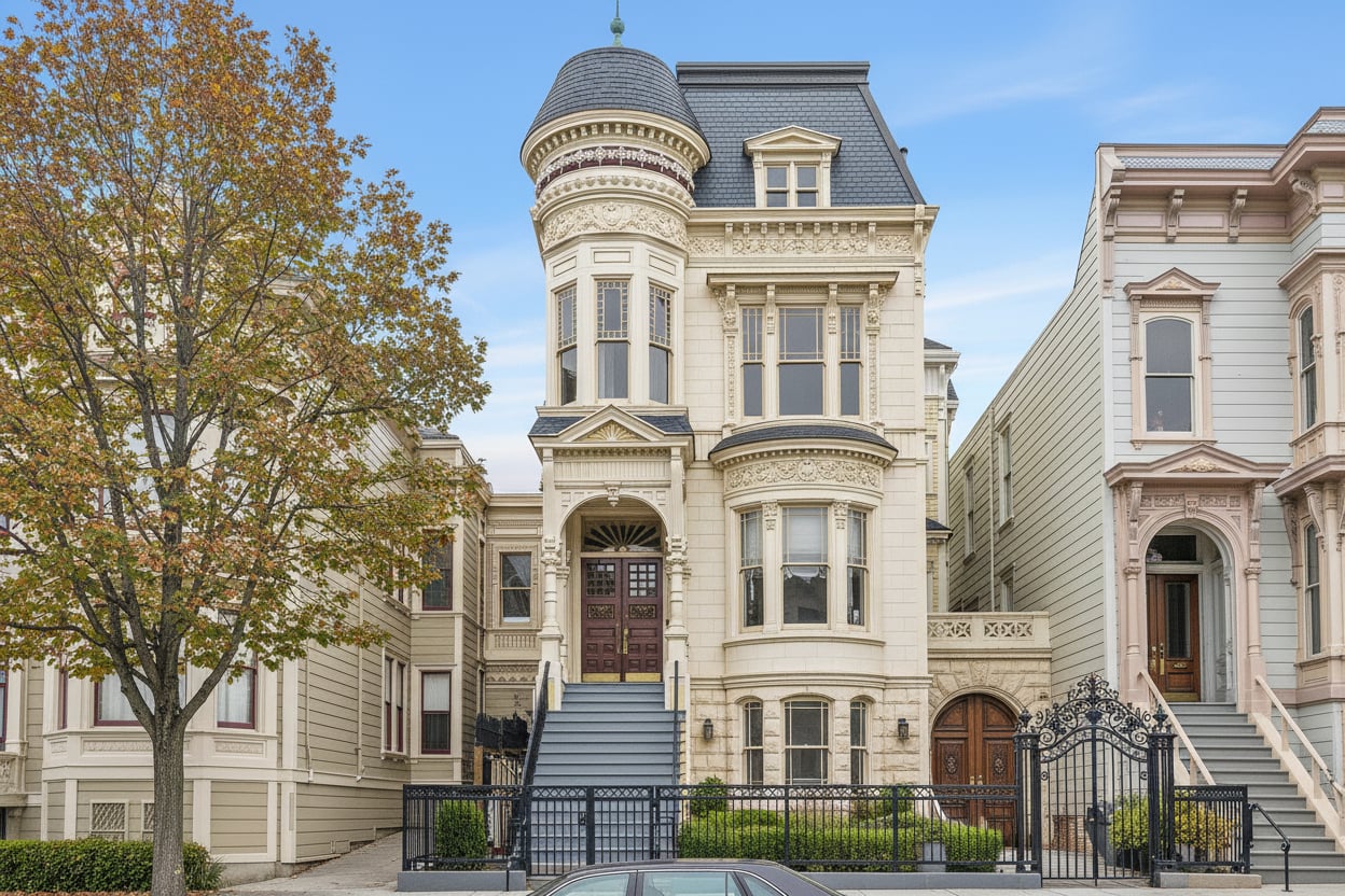 1900 Beaux-Arts limestone townhouse, heritage split-screen